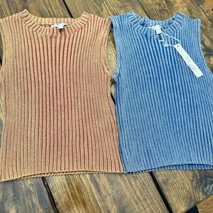 She + Sky Blue Ribbed Knit Top